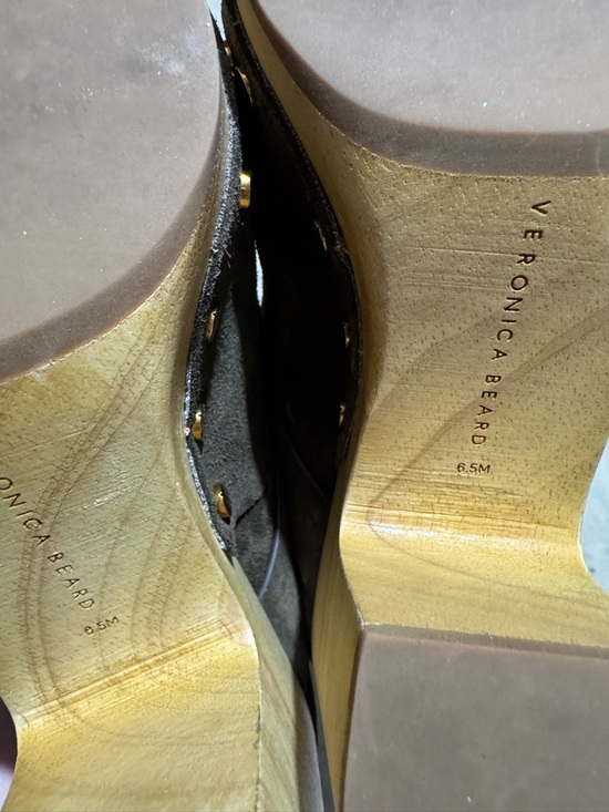 Veronica Beard Dacey Olive Green Mules Clogs Size 6.5 Leather Suede Heels Fall - Picture 5 of 7